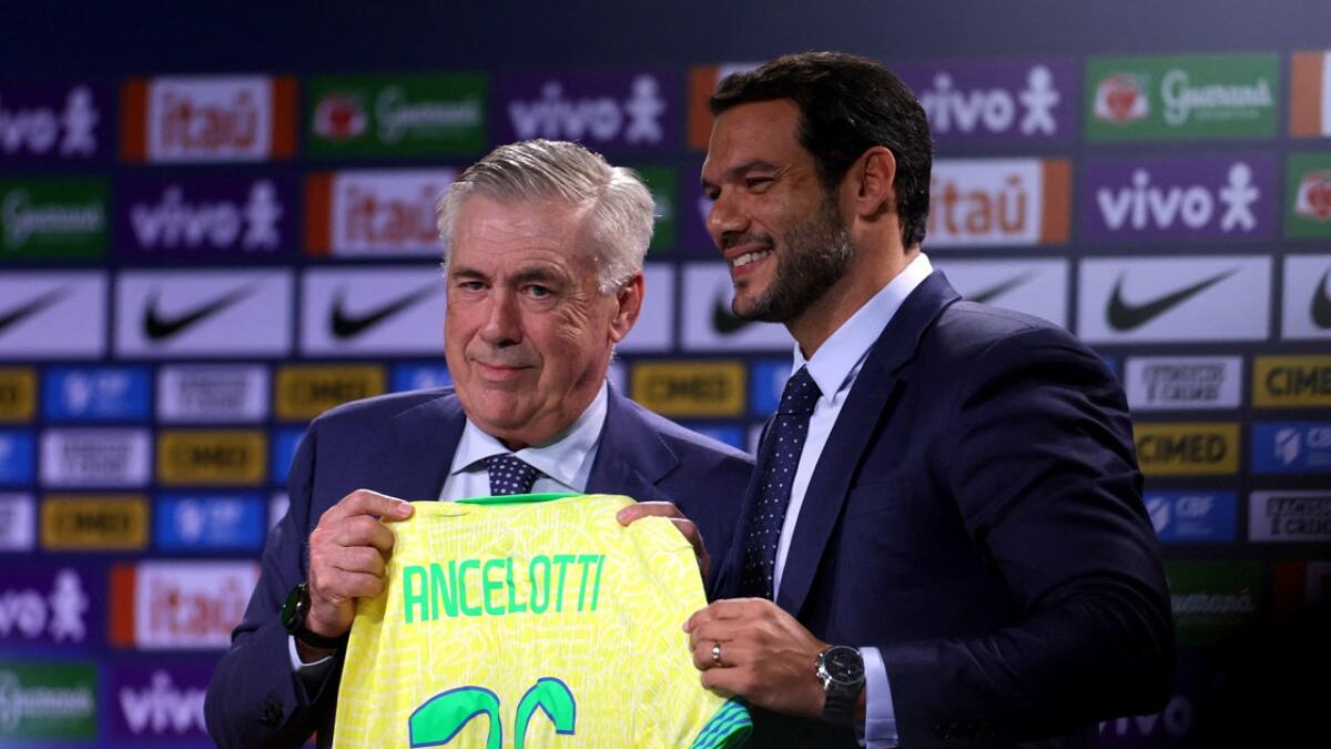 La presentación de Carlo Ancelotti en la Selección de Brasil. Foto: Reuters (Ricardo Moraes)