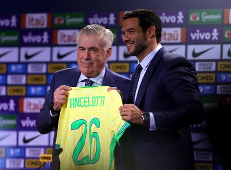 La presentación de Carlo Ancelotti en la Selección de Brasil. Foto: Reuters (Ricardo Moraes)