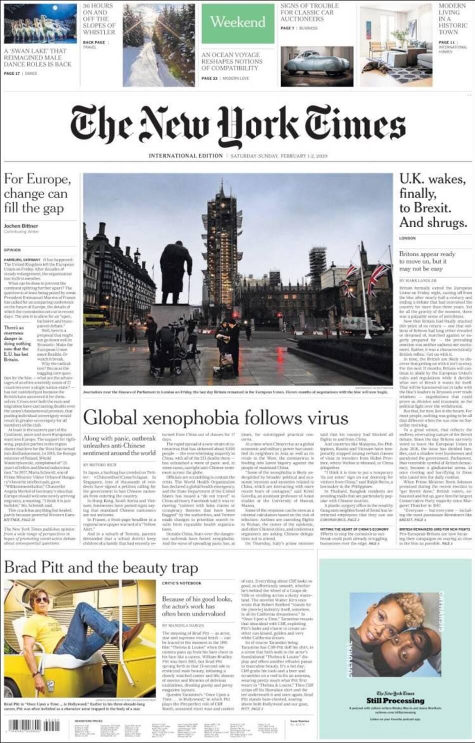 Tapas de diarios, The NYTimes, sábado 1 de febrero de 2020