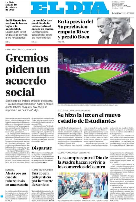 Tapas de diarios, El Día, Sábado 19-10-19