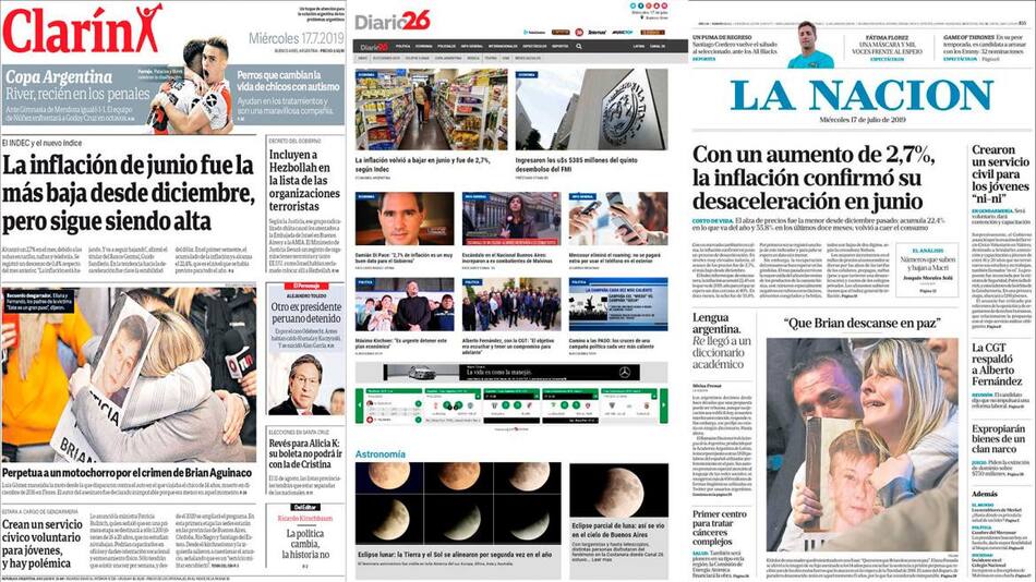 Tapas de diarios - miércoles 17-07-19
