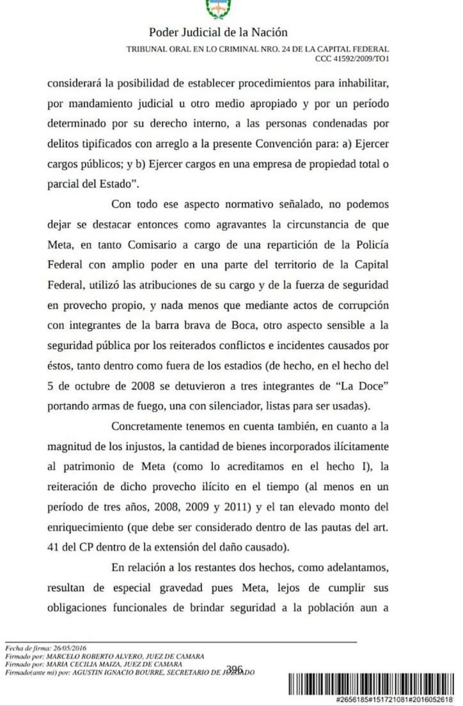 Gustavo Meta y la barrabrava de Boca Juniors, resolución de la Justicia