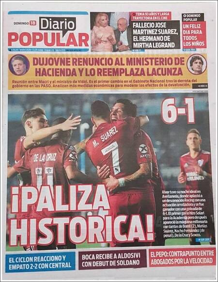 Tapas de diarios, Popular, domingo 18-08-19