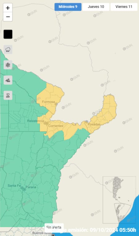 Alerta amarillo por tormentas en cuatro provincias. Foto: SMN.