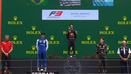 Podio de Franco Colapinto en la Fórmula 3 en Austria. Foto: @FIAFormula3.