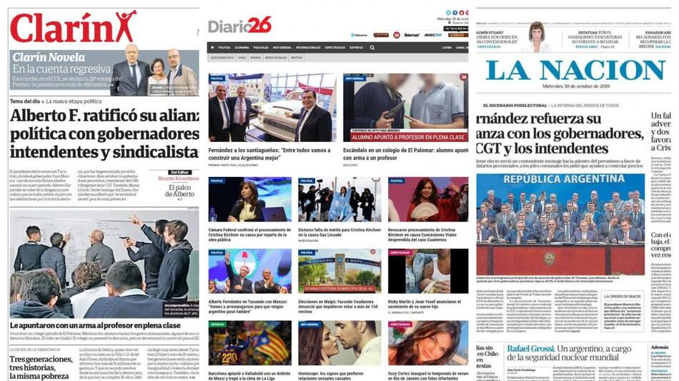 Tapas de diarios miércoles 30-10-19