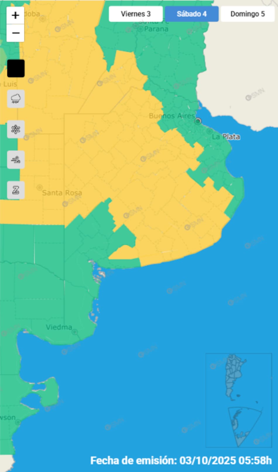 Alerta por tormentas en Buenos Aires para el sábado 4 de octubre.