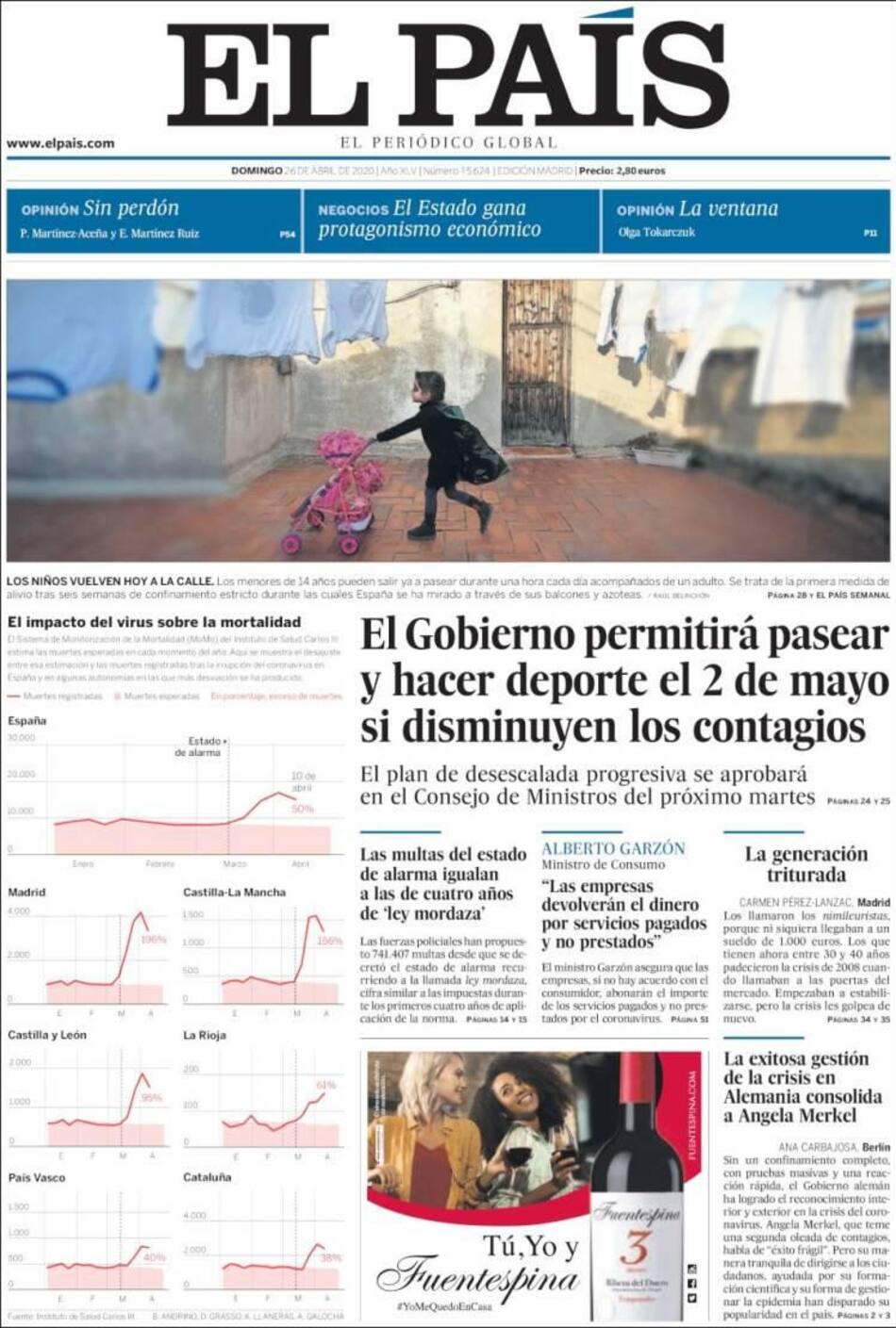 Tapas de diarios, El País, domingo 26 de abril de 2020