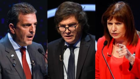Sergio Massa, Javier Milei y Patricia Bullrich