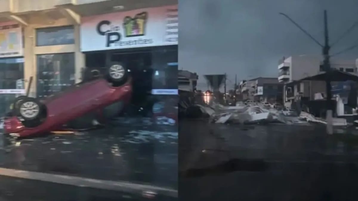 Feroz temporal en Misiones y Brasil: autos volcados, techos destrozados y árboles caídos.