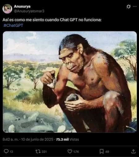 Memes por la caída del ChatGPT. Foto: X.