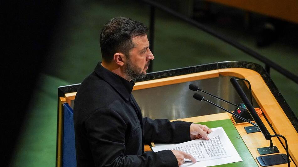 Volodímir Zelenski, presidente de Ucrania, en la asamblea de las Naciones Unidas.