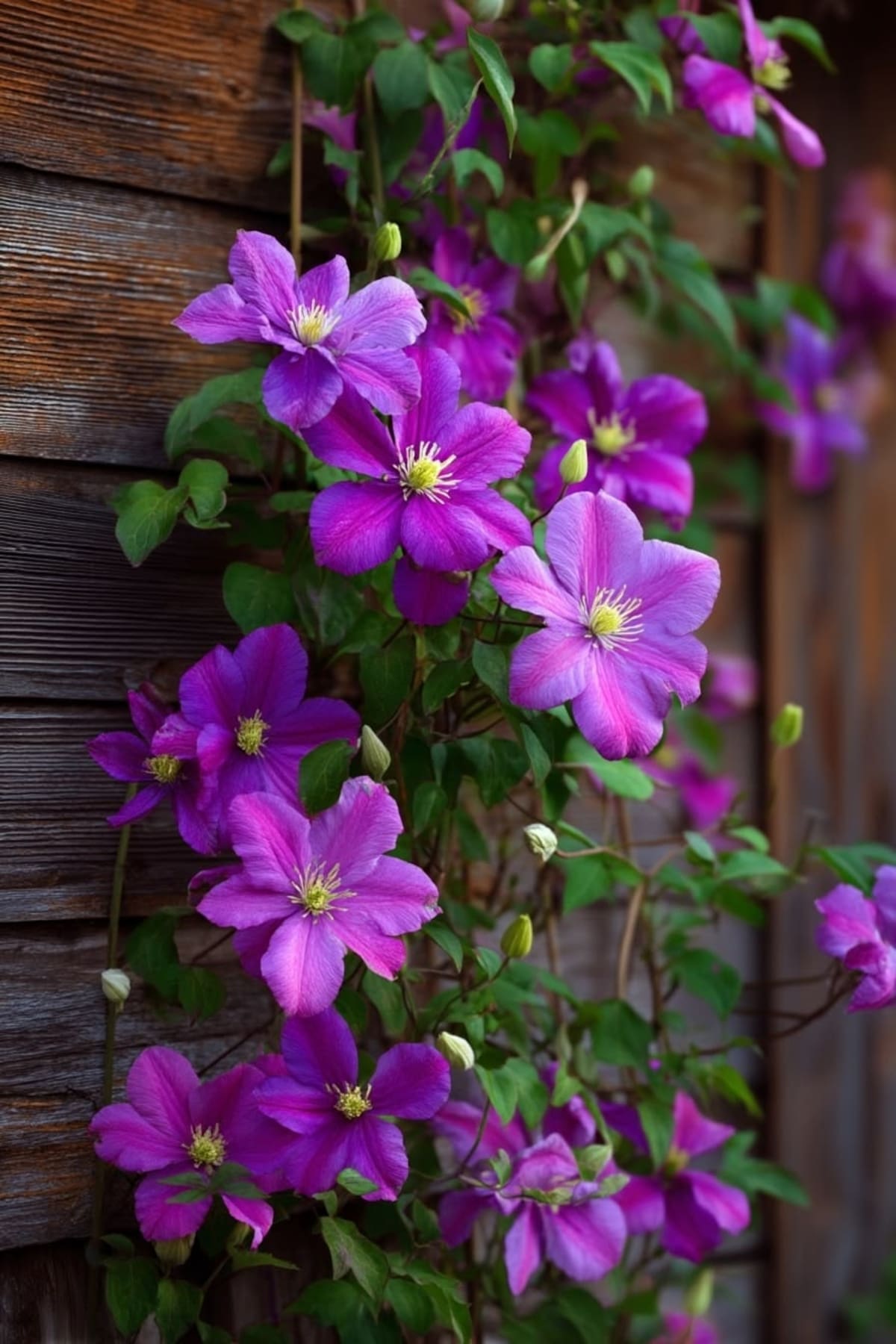 La clematis es una planta trepadora que se puede cultivar en maceta y decorar muros, pérgolas y cercos con sus llamativas flores de tonos violetas.