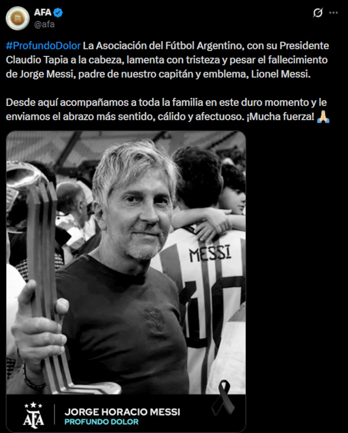 El papá de Lionel Messi murió a los 68 años y así lo despidió la AFA