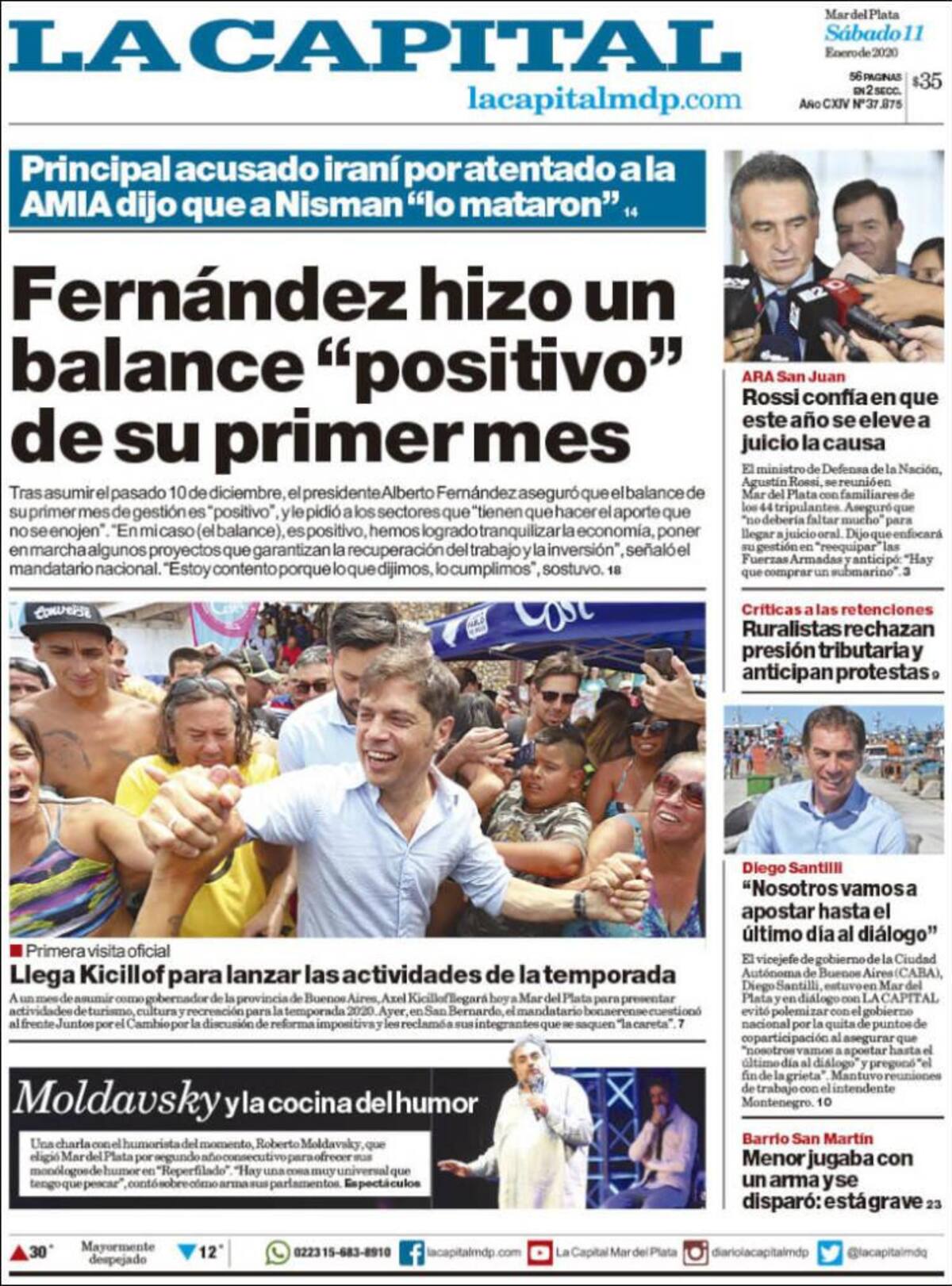 Tapas de diarios, La Capital, sábado 11 de enero de 2020
