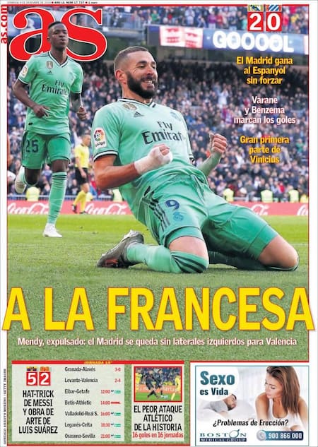 Tapas de diarios, As, domingo 8 de diciembre de 2019