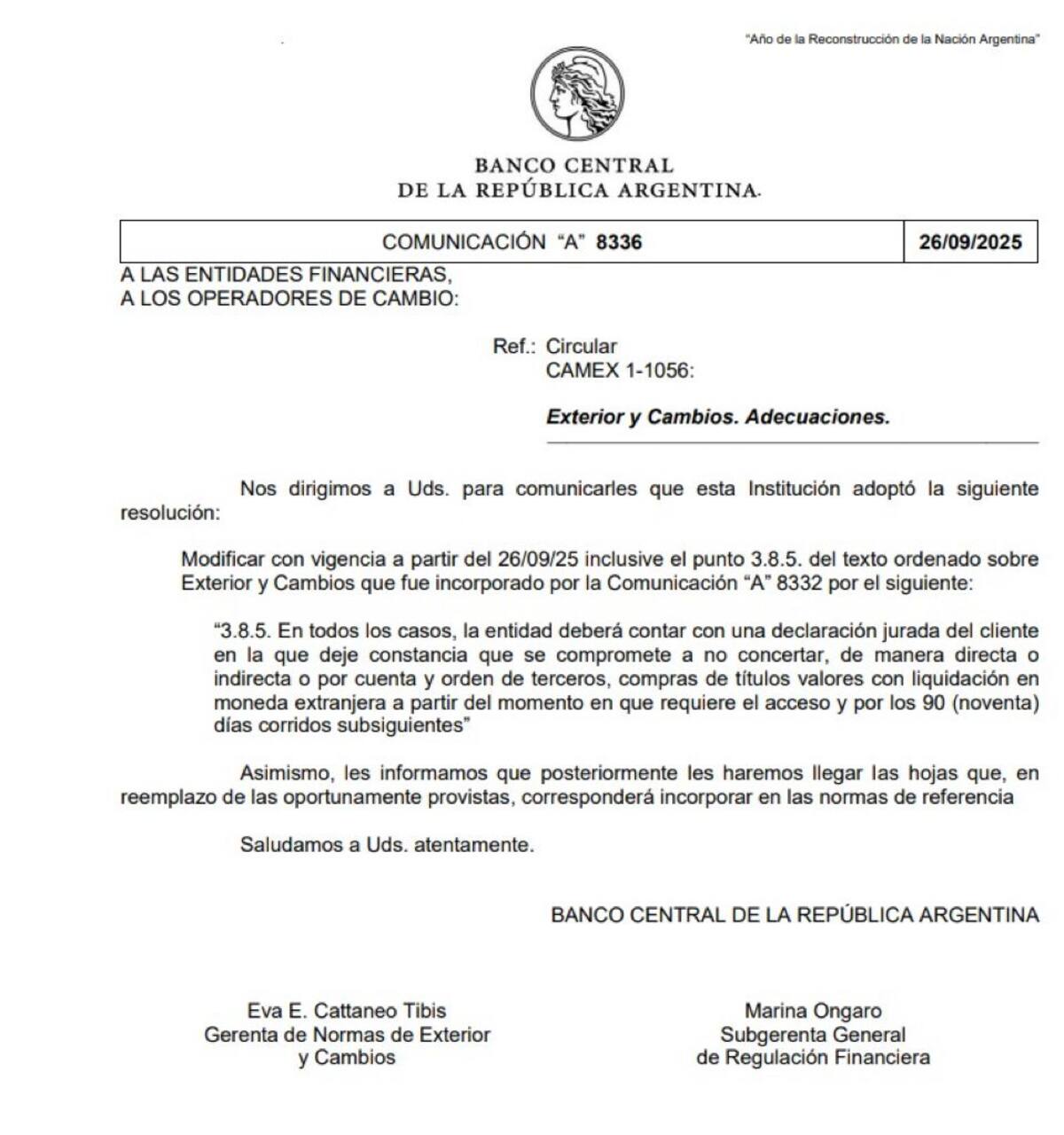 El comunicado del Banco Central.