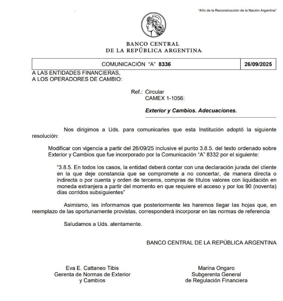 El comunicado del Banco Central.