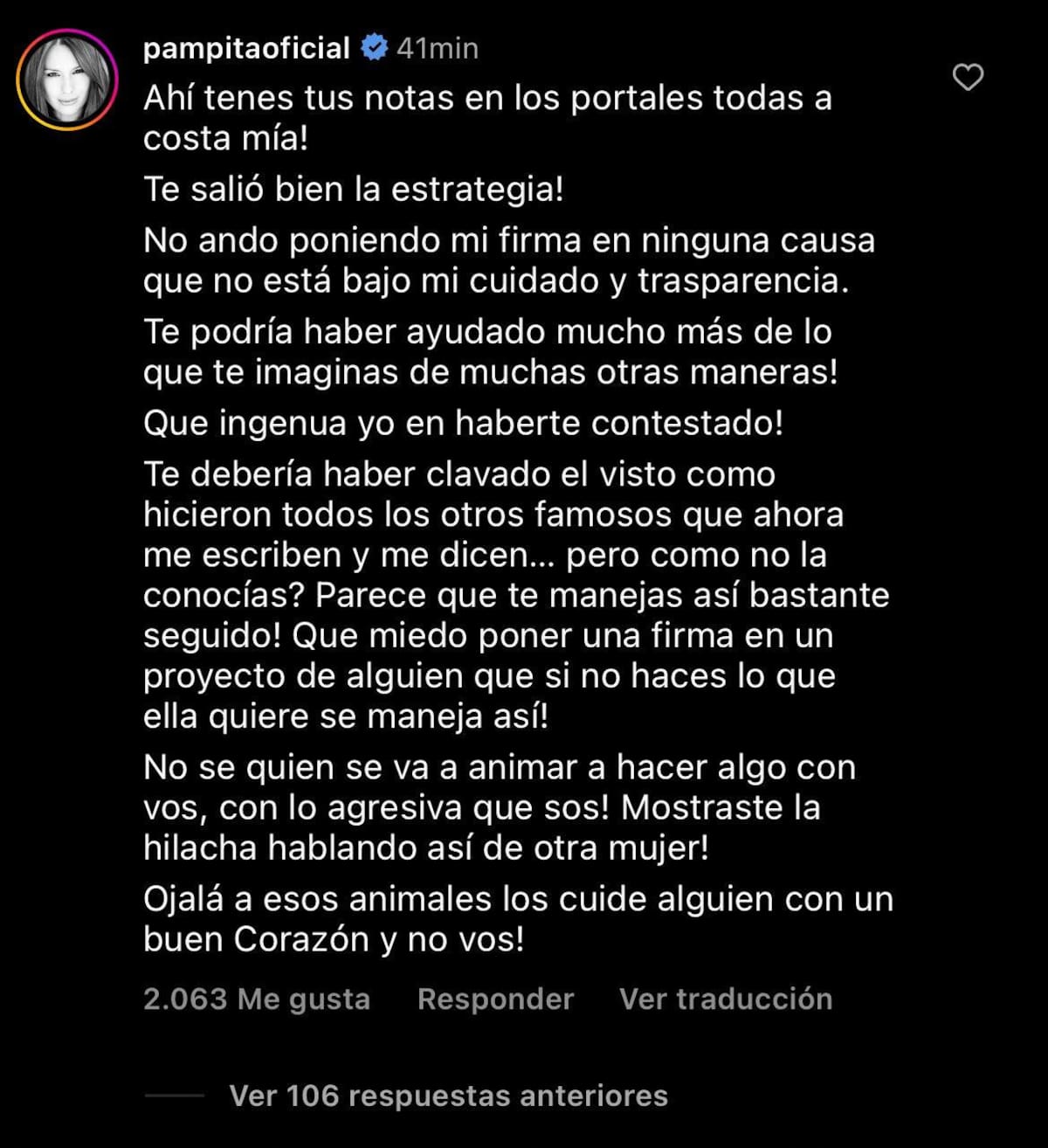 Pampita, furiosa contra Mar Tarrés. Foto: Instagram.