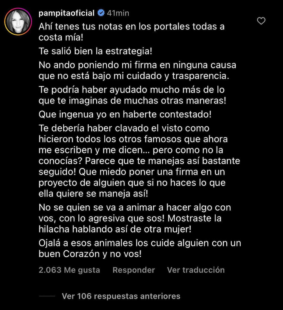 Pampita, furiosa contra Mar Tarrés. Foto: Instagram.