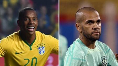 Robinho y Dani Alves. Foto: NA.