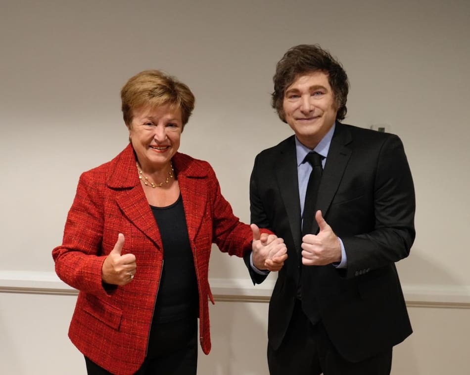 Javier Milei junto a la la Directora del FMI, Kristalina Gueorguieva. Foto: Presidencia