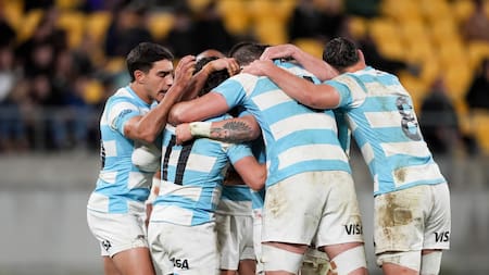 Festejo de Los Pumas ante los All Blacks en el Rugby Championship. Foto: @lospumas.