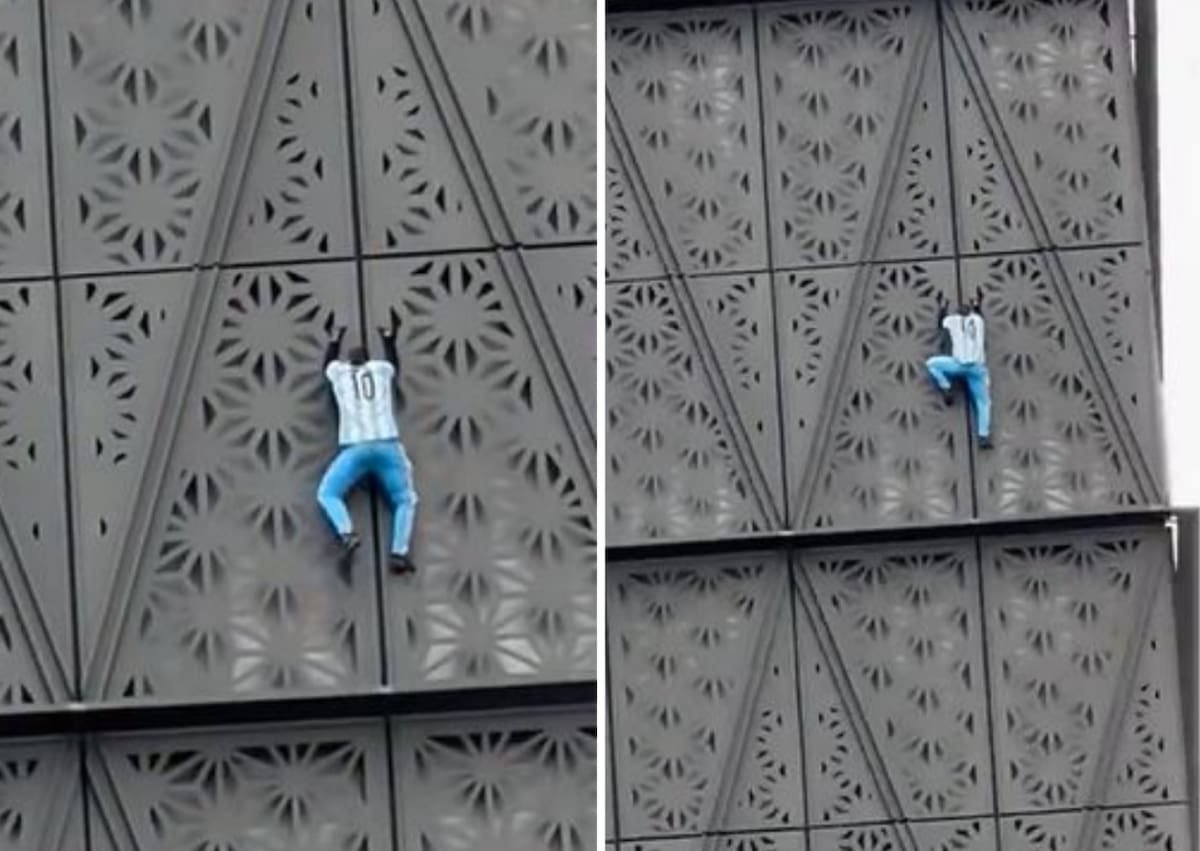 Youtuber polaco escalando edificio en Puerto Madero. Foto: NA.