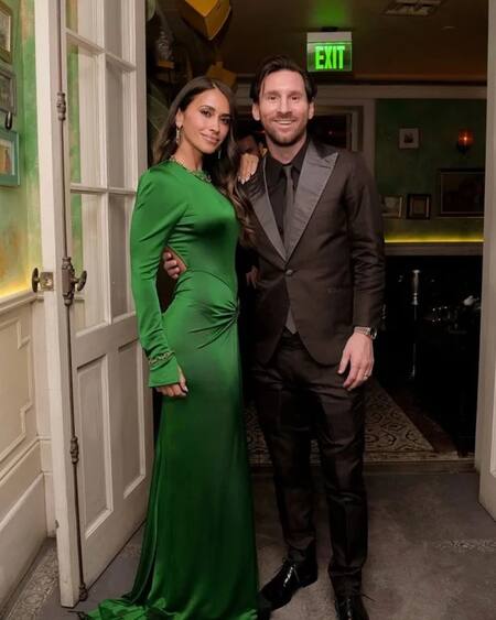 Messi y Antonela en el cumpleaños de David Beckham. Fuente: NA