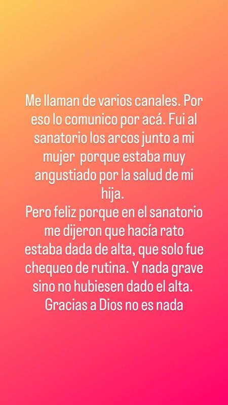 La publicación de Andrés Nara sobre el estado de salud de Wanda. Foto: Instagram @andres_r_nara.