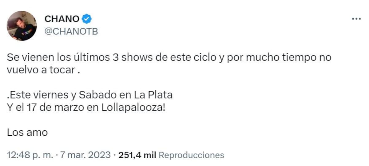 El anuncio de Chano. Foto: Twitter.