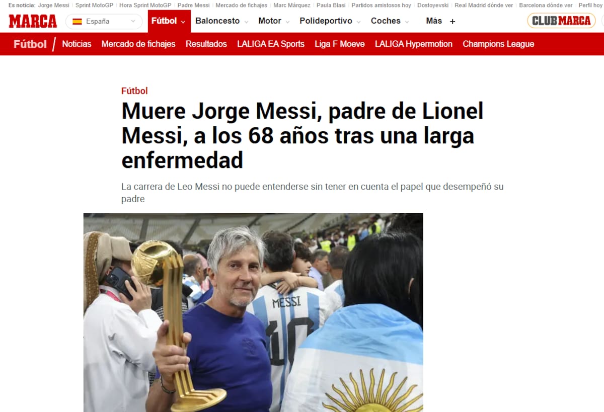 Diarios y medios del mundo cubrieron la muerte del papá de Lionel Messi