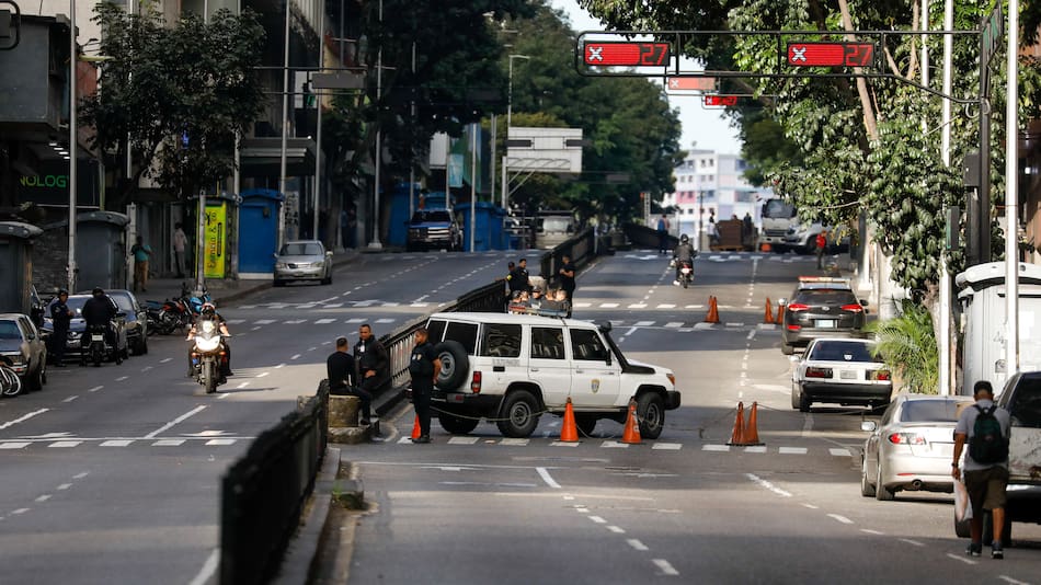 Operativo de seguridad alrededor del palacio presidencial de Miraflores, en Venezuela.