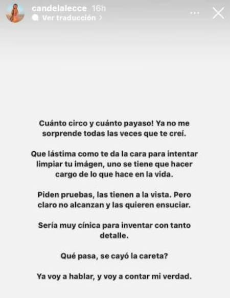 El descargo de Candela Lecce contra Mauro Icardi. Foto: Instagram.