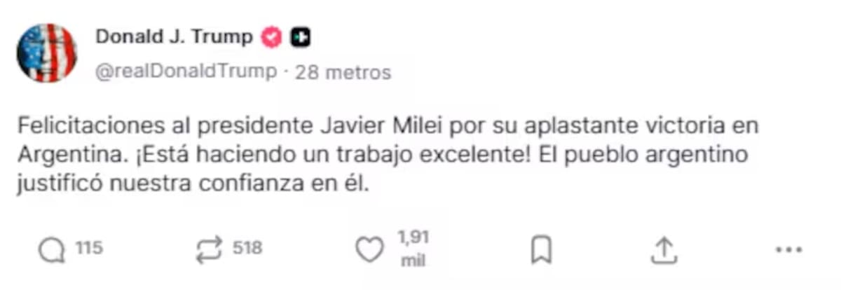 El tweet de Donald Trump tras las elecciones legislativas 2025.