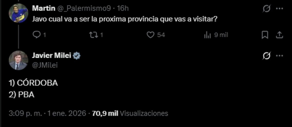 Javier Milei reveló las dos primeras provincias que visitará en 2026.