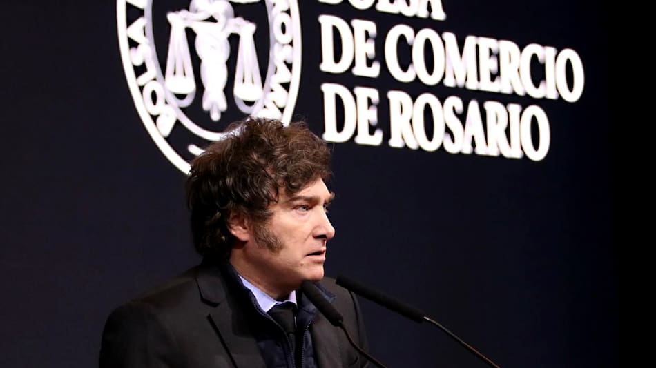 Javier Milei en la Bolsa de Comercio de Rosario.