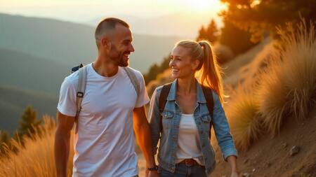 Pareja, novios, felices, romance.