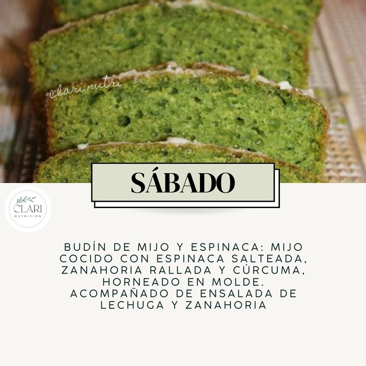 Ideas de almuerzo o cena antiinflamatorio. Foto Instagram @clari.nutri