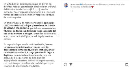 Comunicado de los hijos de Diego Maradona