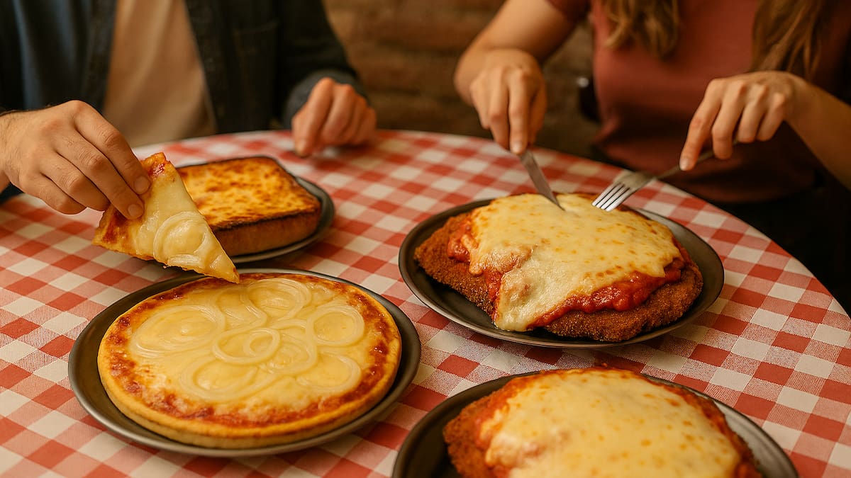 Milanesas gigantes, fugazzetta rebosante y fainá gratinada