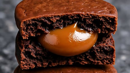 Alfajores de brownie con dulce de leche.