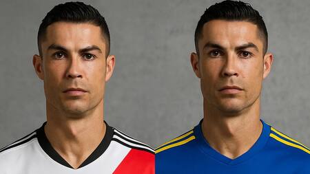 Cristiano Ronaldo con la camiseta de River y la de Boca. Foto: NA/@Cr7Fran4ever