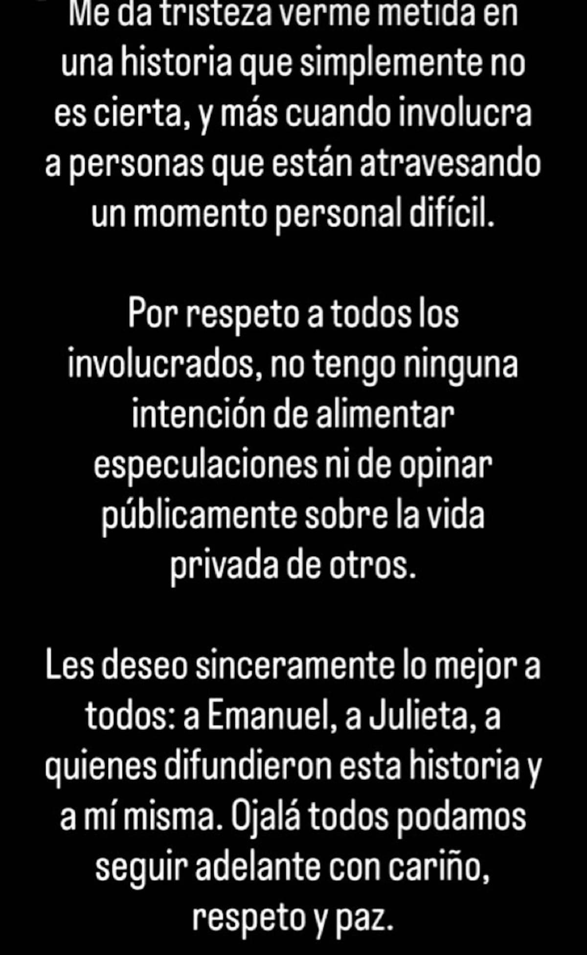 Comunicado de Josefina Lynch tras los rumores de tercera en discordia entre Julieta Prandi y Emanuel Ortega.