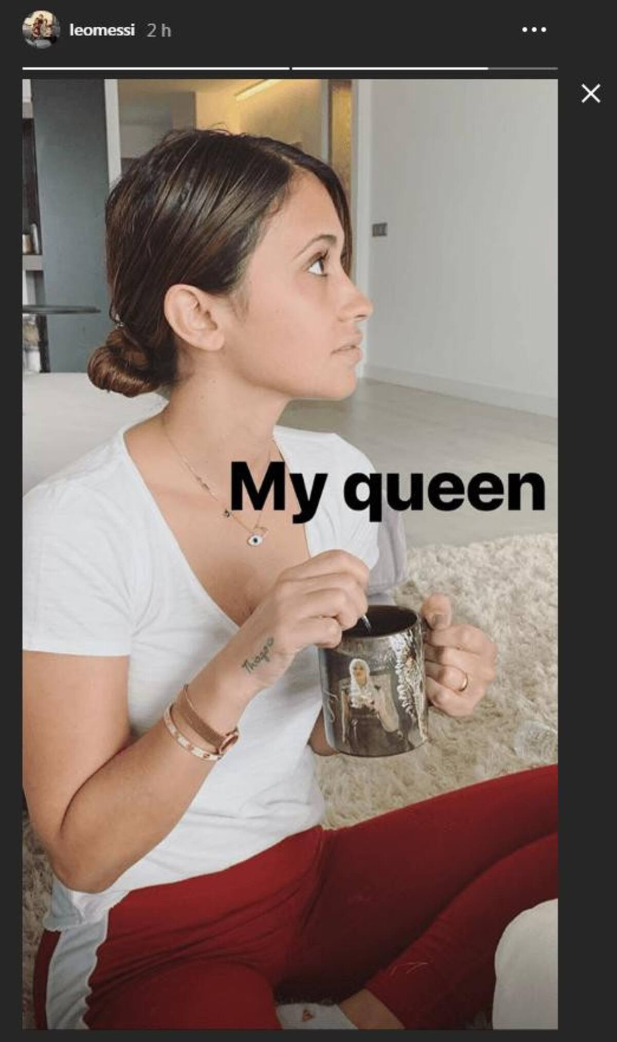 Antonela Roccuzzo sin maquillaje en historia de Instagram de Lionel Messi