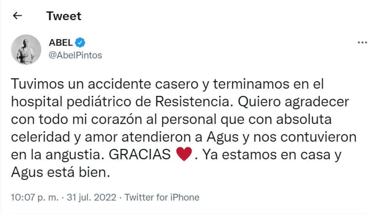 El post de Abel en Twitter. Foto: Twitter AbelPintos.