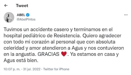 El post de Abel en Twitter. Foto: Twitter AbelPintos.
