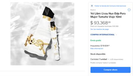 Cuánto cuesta el perfume LIBRE L’EAU NUE, la nueva fragancia de YSL. Foto Mercado Libre