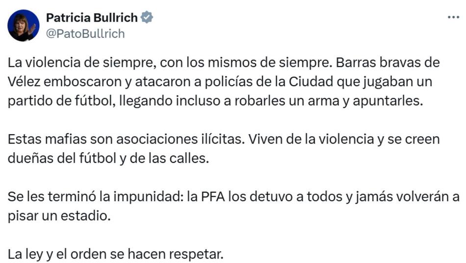 El enojo de Patricia Bullrich. Foto: X.