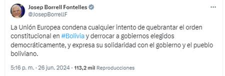 Preocupación mundial por un posible golpe de Estado en Bolivia. Foto X.